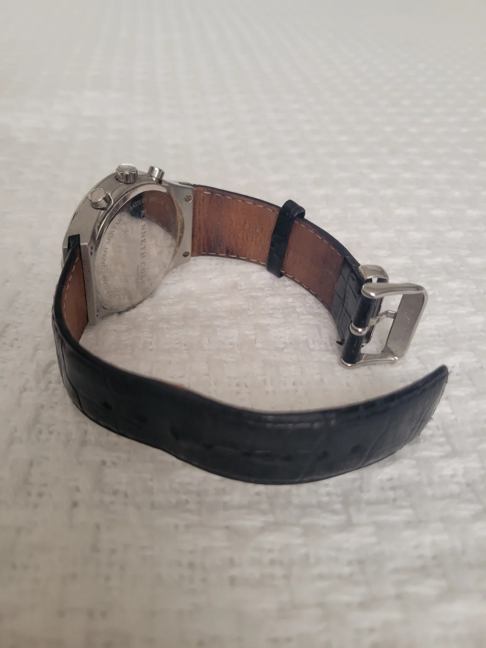 Kenneth Cole Watch Black Croc-Embossed Leather Strap with Polished Silver Buckle